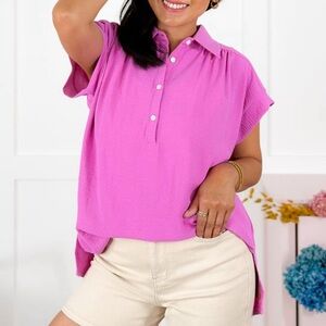 NWT Andree boutique solid short sleeve button up top